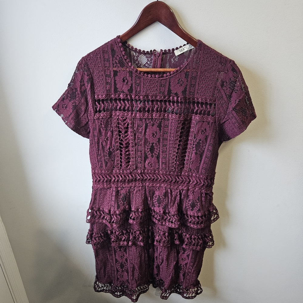 Burgundy Lace Tiered Dress